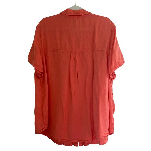Land's End Linen Blouse Button Top Coral Orange Womens Size 1X Plus Size - Picture 2 of 6